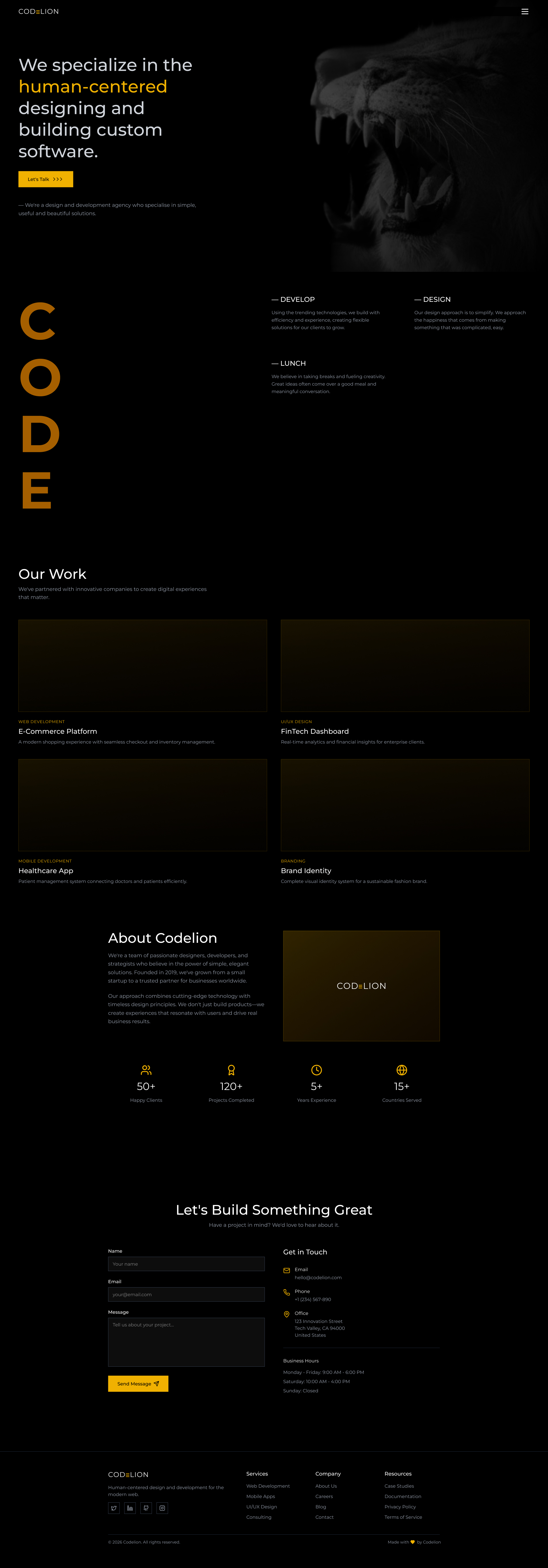 CodeLion SaaS website, desktop view
