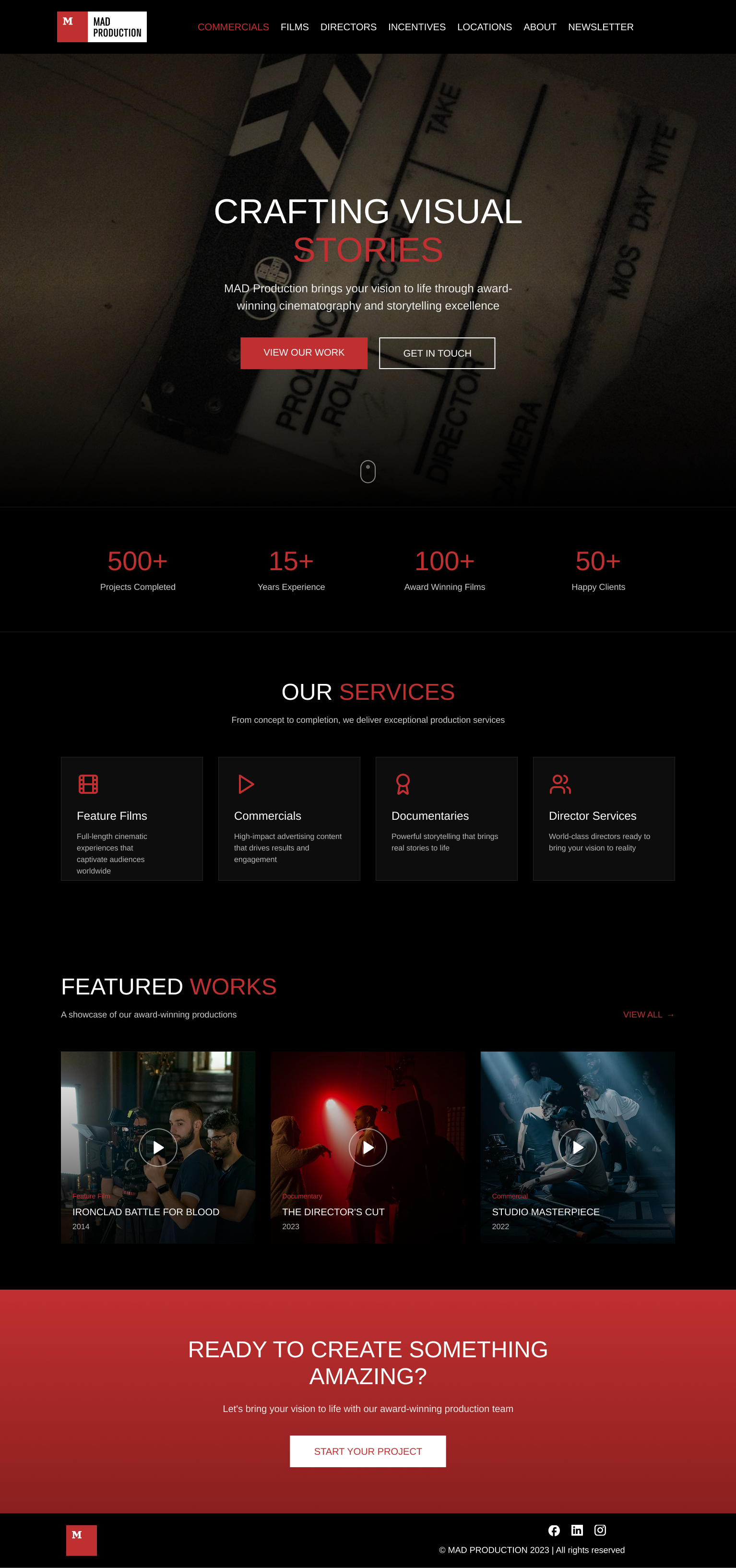 MAD Production website, desktop view