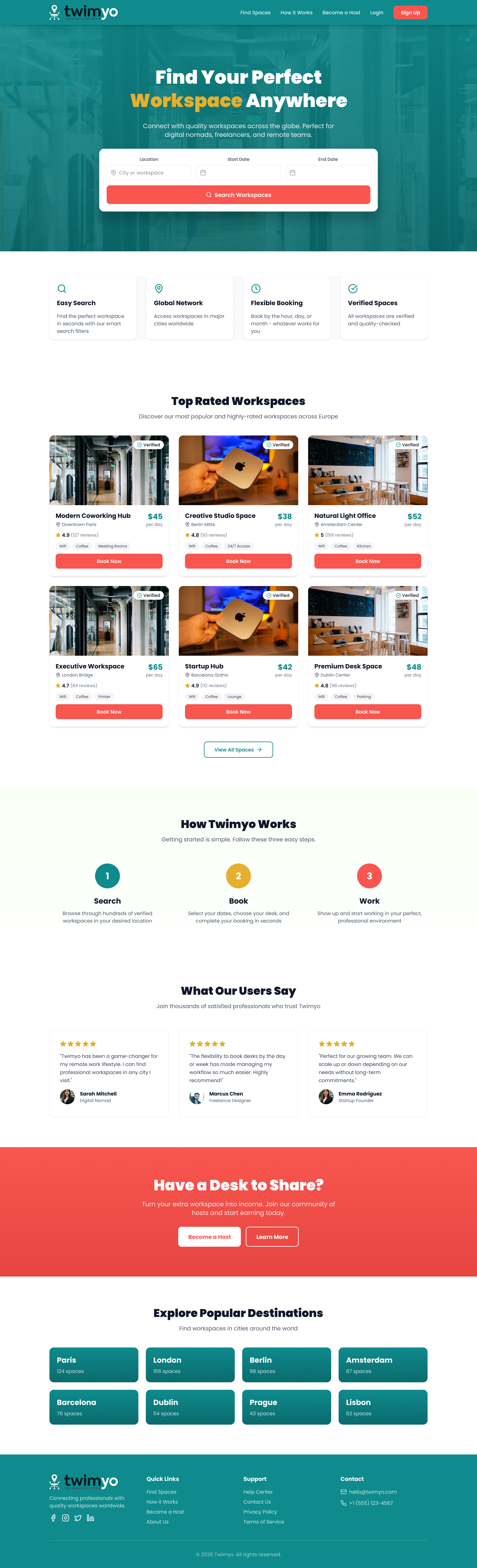Twimyo website, desktop view