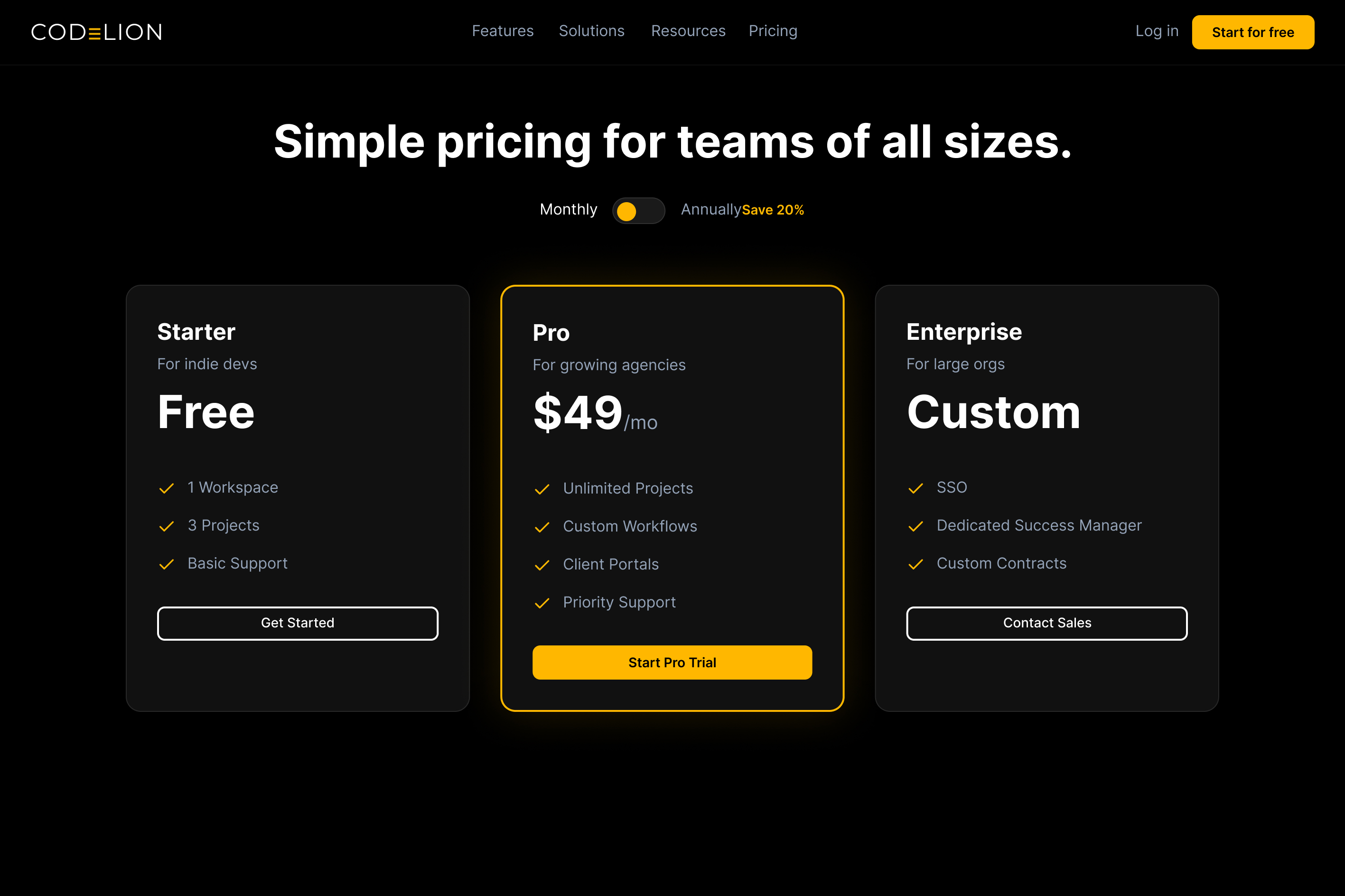 Screen 2: Pricing