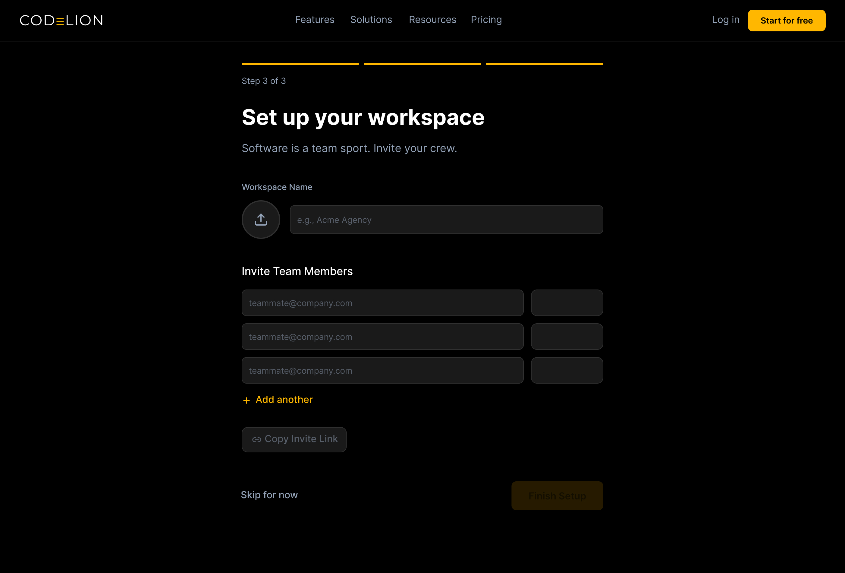 Screen 5: Workspace Setup