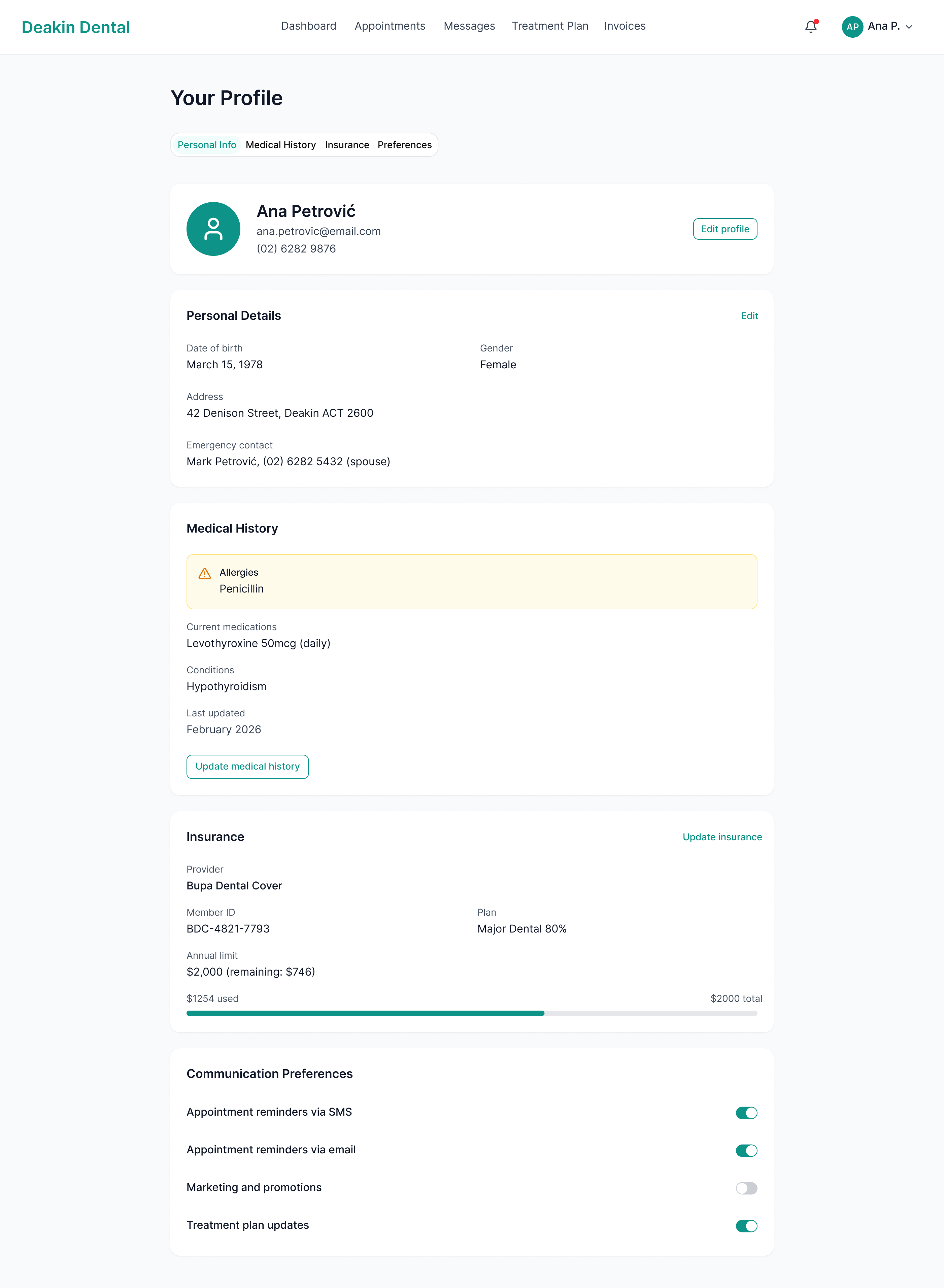 Screen 8: Patient Profile