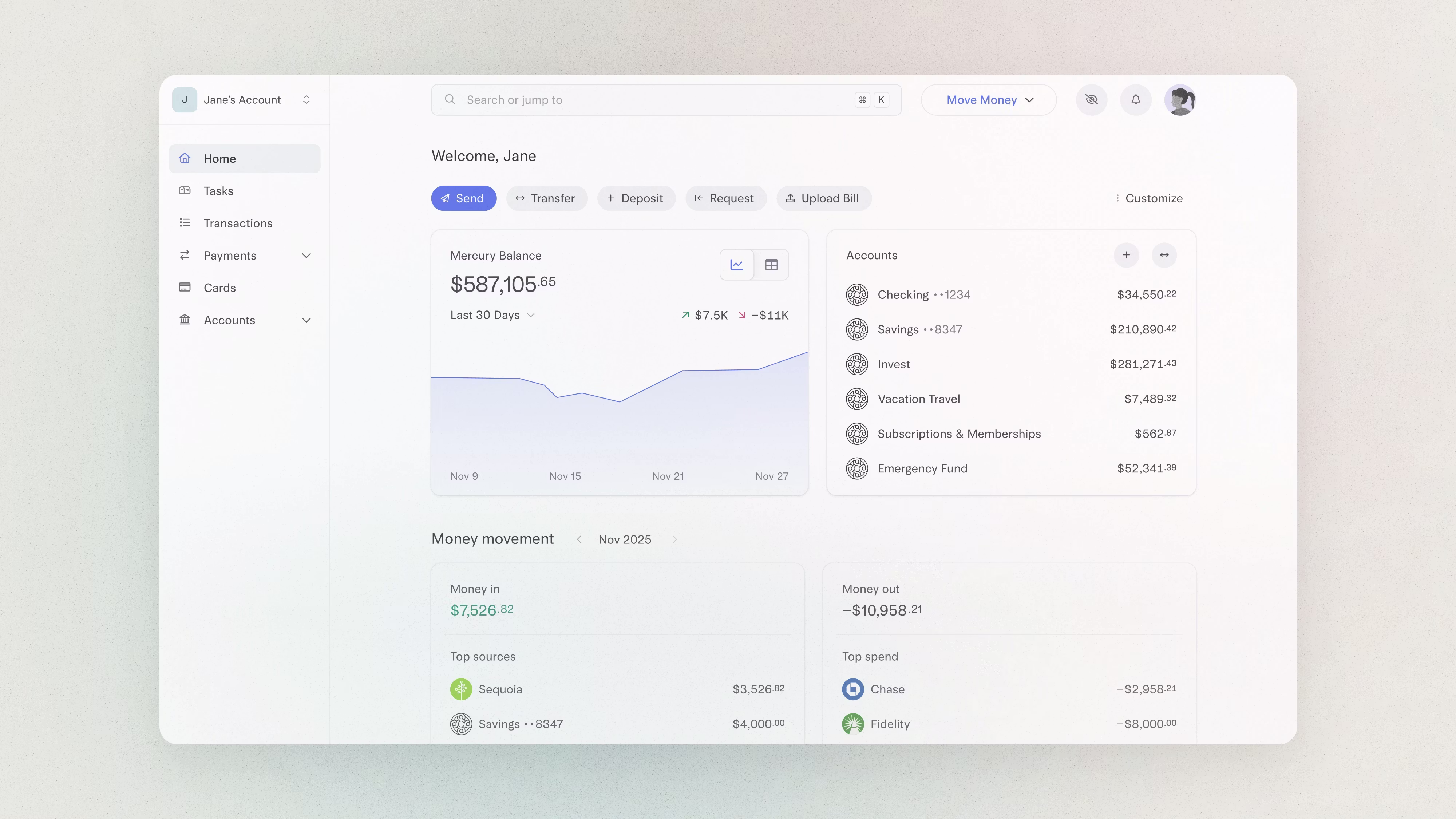 Mercury dashboard screenshot
