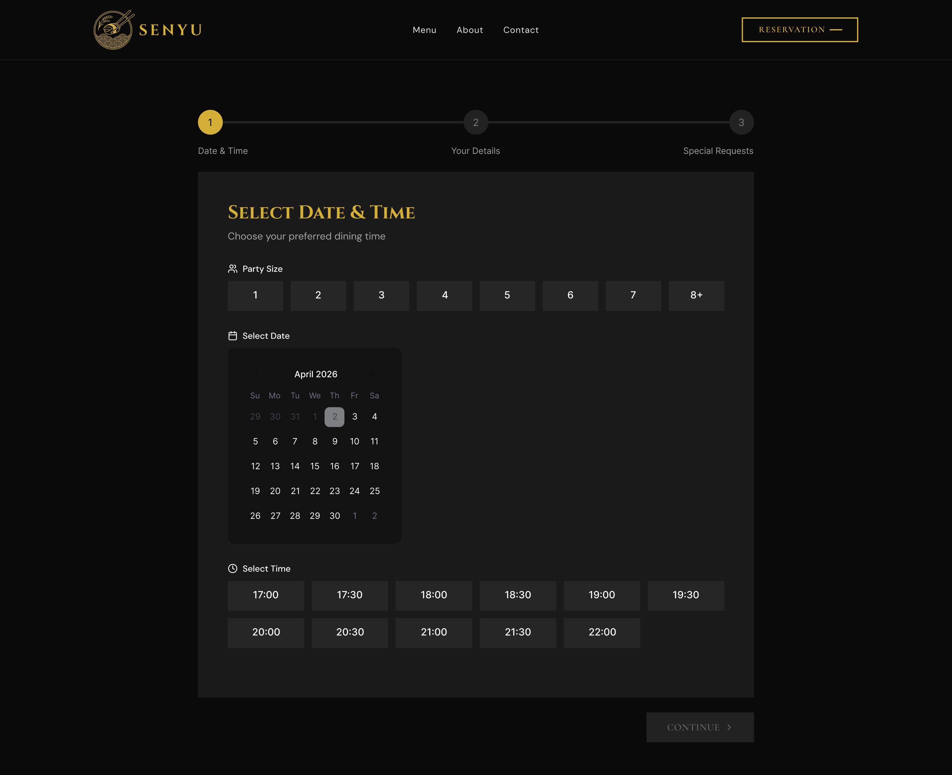 Screen 5, Reservation Step 1 empty state