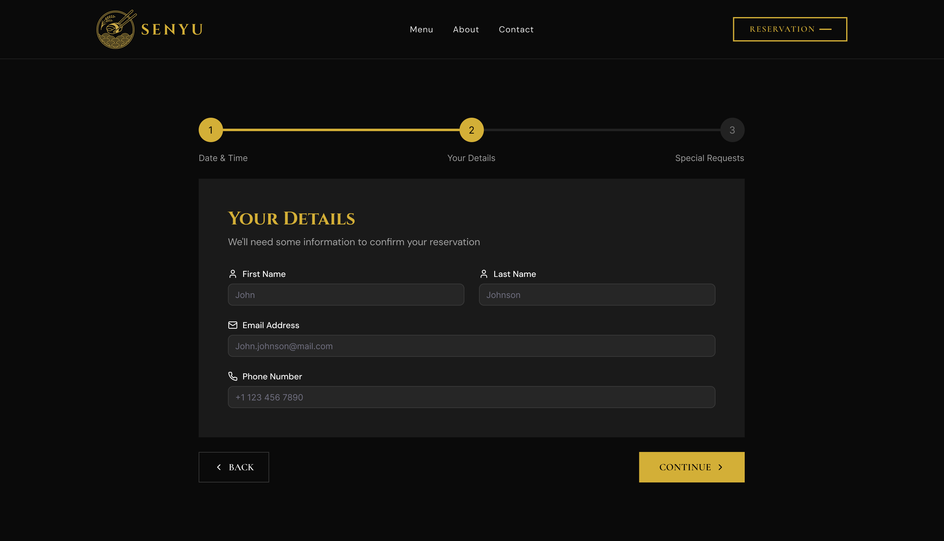 Screen 7, Reservation Step 2 Your Details